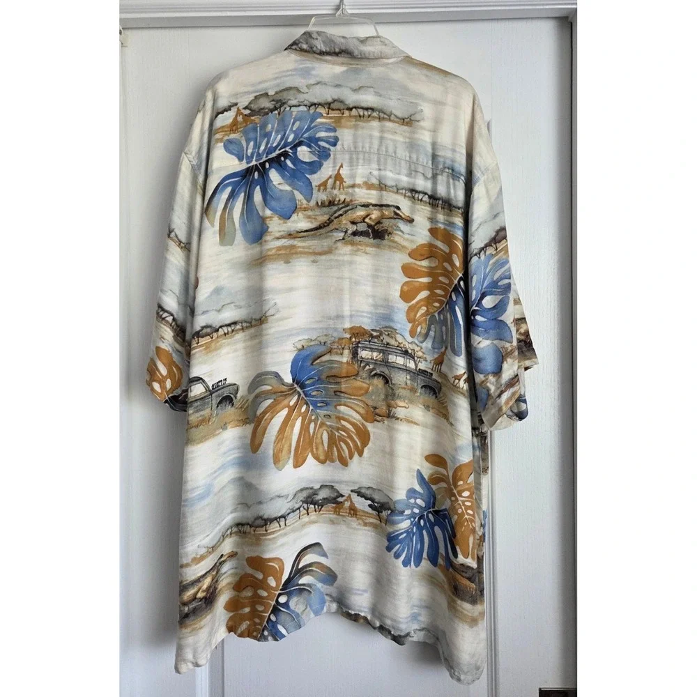 FUBU The Collection Safari Tropical Leaf Print Button Shirt Mens Sze 3XL Vintage